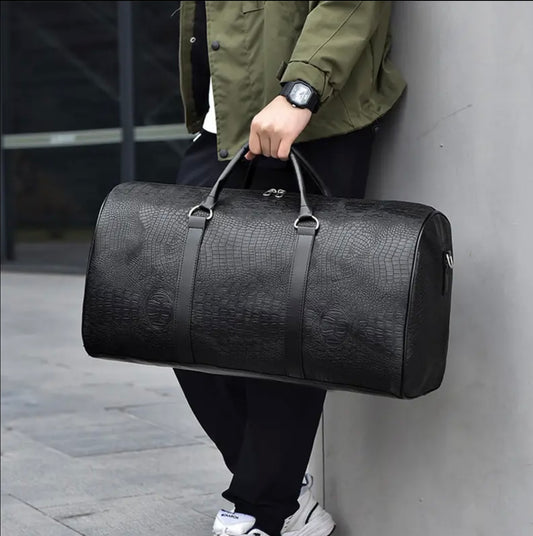 Crocodile Leather Print Duffle Bag